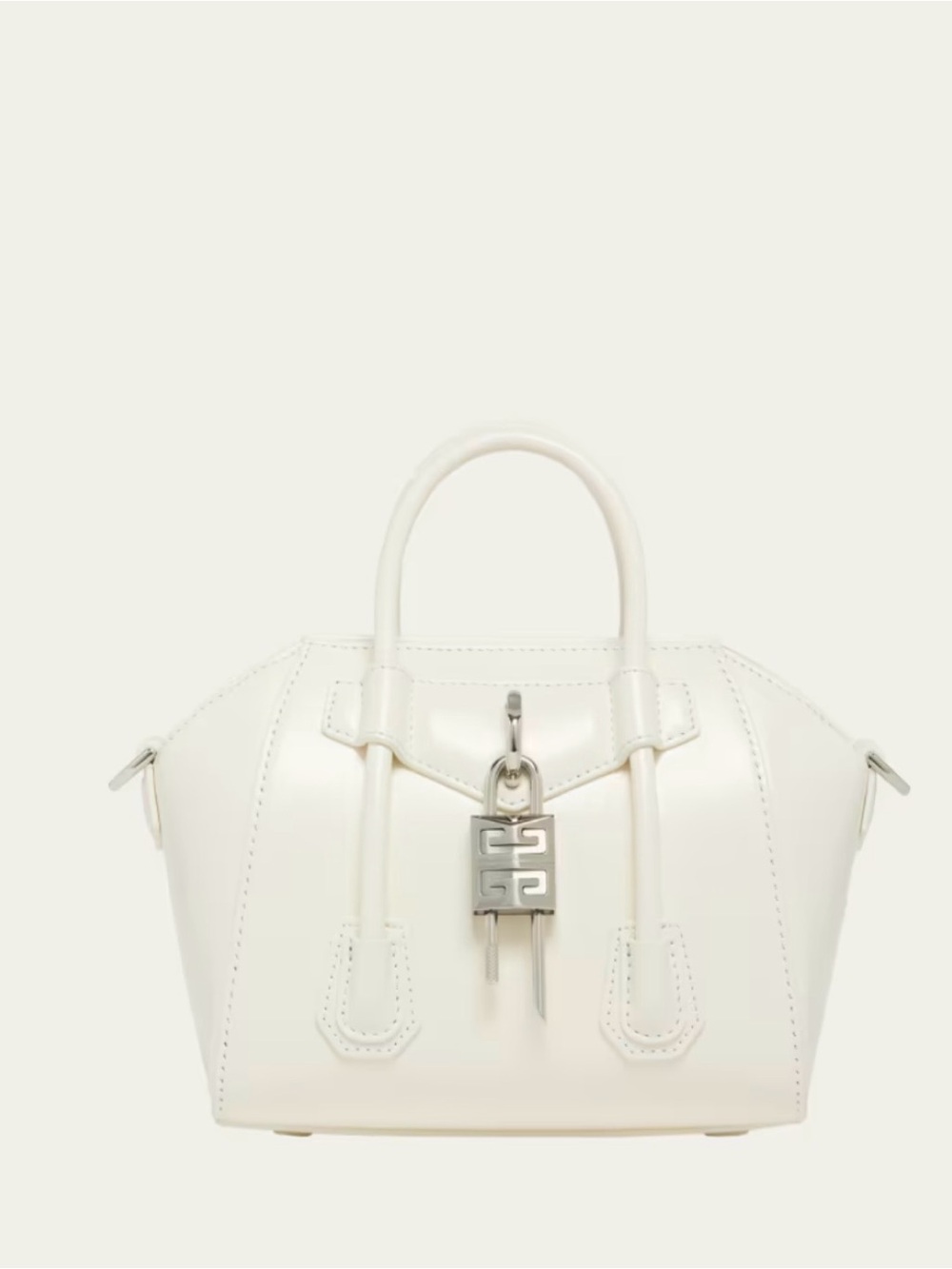 Authentic Ivory Givenchy Antigone Leather Top-Handle Satchel with Silver Lock